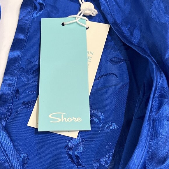 Shore Romper Womens S Blue Satin Floral Faux Wrap Flowy Tropical Vacation - Picture 8 of 12